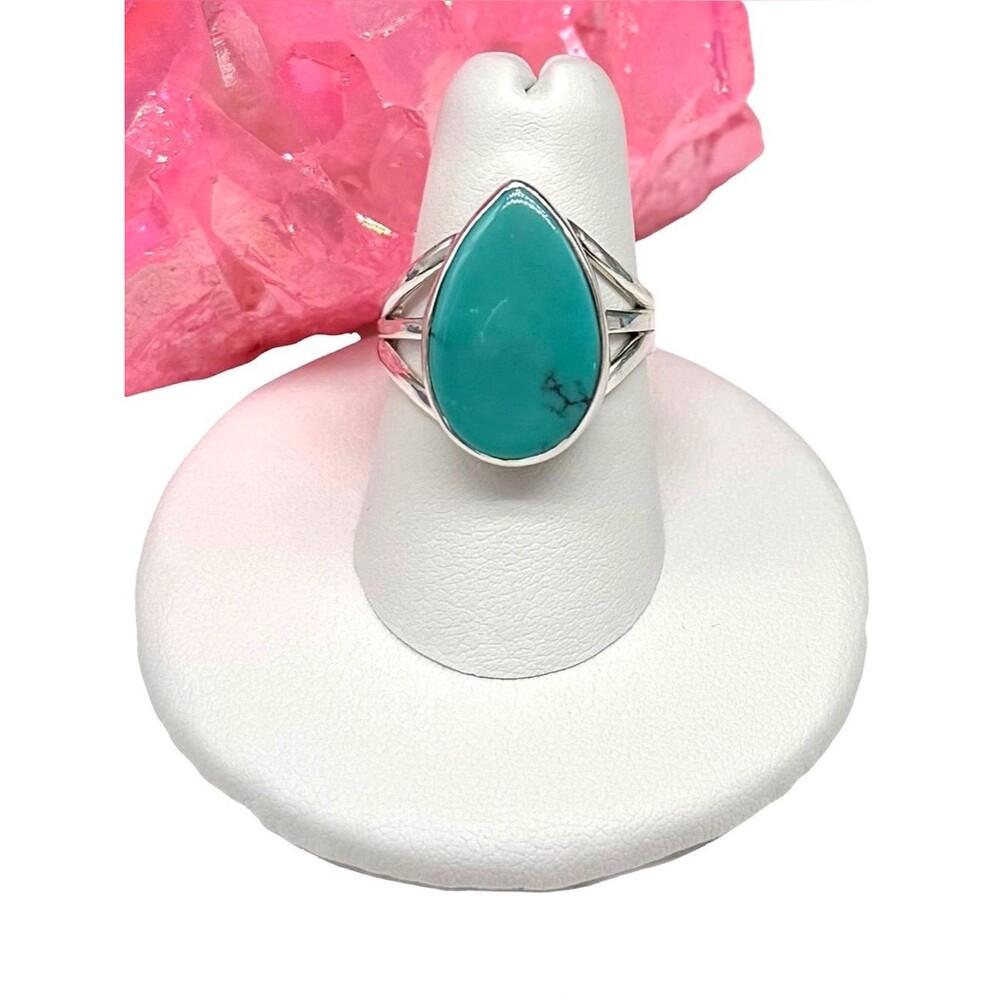 Aztec Mountain Turquoise Ring Size 7 Solid 925 Sterling Silver